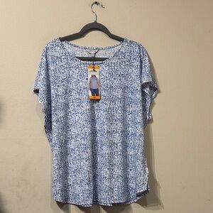 Plus Size Blue Orvis Patterned Top sz XXL NWT New Linen Blend Scoop Neck